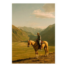 Westlicher Cowboy & Palomino-Pferd | Vintage-Berg
