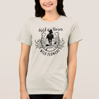 Westlicher Naturliebhaber Wilde Pferde & Wildblume Tri-Blend Shirt