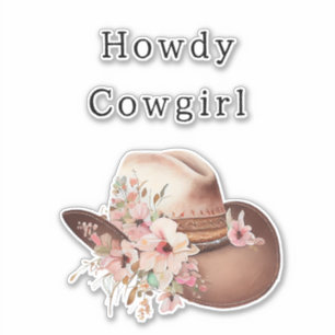 Westlicher rosa brauner Blumen-Cowgirl-Hut Aufkleber