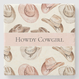 Westlicher Rosa Creme Cowgirl Hüte Howdy Steinuntersetzer