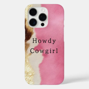 Westlicher Rosa Creme Gold Cowgirl Rindshaut iPhone 16 Pro Hülle