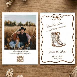 Westlicher Rustikaler Boho-Foto-QR-Code Save-the-D Einladung