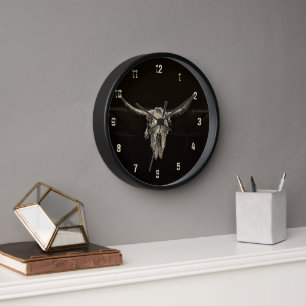 Westlicher Stier-Schädel braun, cool, rustikal, vi Uhr