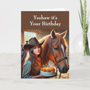 Westlicher Teenager Cowgirl Pferd Geburtstag Karte