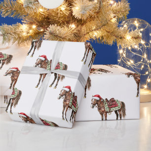 Westlicher Weihnachts-Rot-Cowboy-Cowgirl-Pferd Geschenkpapier