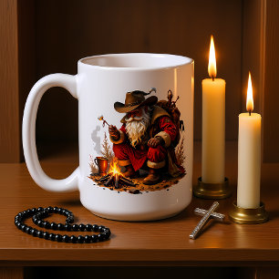 Westlicher Weihnachtsmann am Lagerfeuer Kaffeetasse