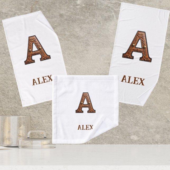 Westliches geprägtes Lederinitial-Monogramm A Badhandtuch Set (Von Creator hochgeladen)