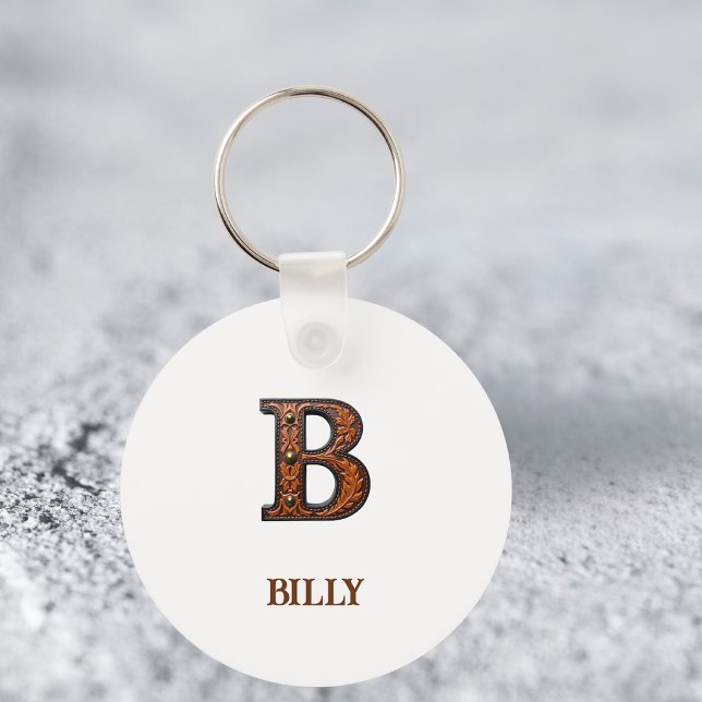 Westliches geprägtes Lederinitial-Monogramm B Schlüsselanhänger (Von Creator hochgeladen)