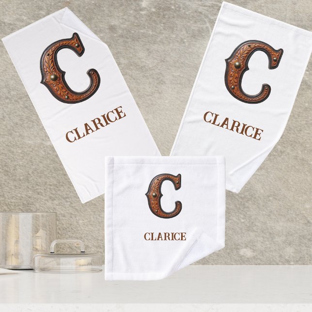 Westliches geprägtes Lederinitial-Monogramm C Badhandtuch Set (Von Creator hochgeladen)