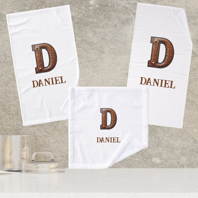 Westliches geprägtes Lederinitial-Monogramm D Badhandtuch Set (Von Creator hochgeladen)