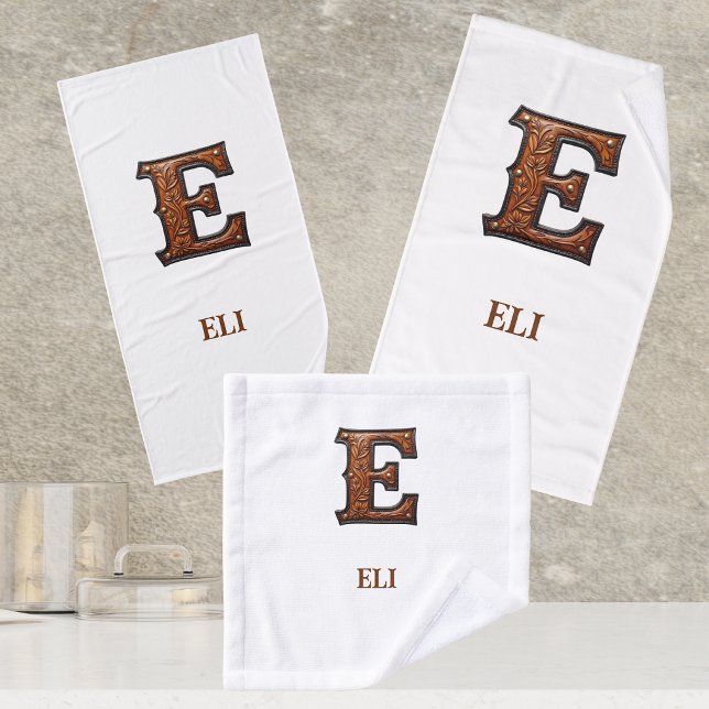 Westliches, geprägtes Lederinitial-Monogramm E Badhandtuch Set (Von Creator hochgeladen)