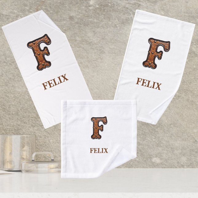 Westliches geprägtes Lederinitial-Monogramm F Badhandtuch Set (Von Creator hochgeladen)