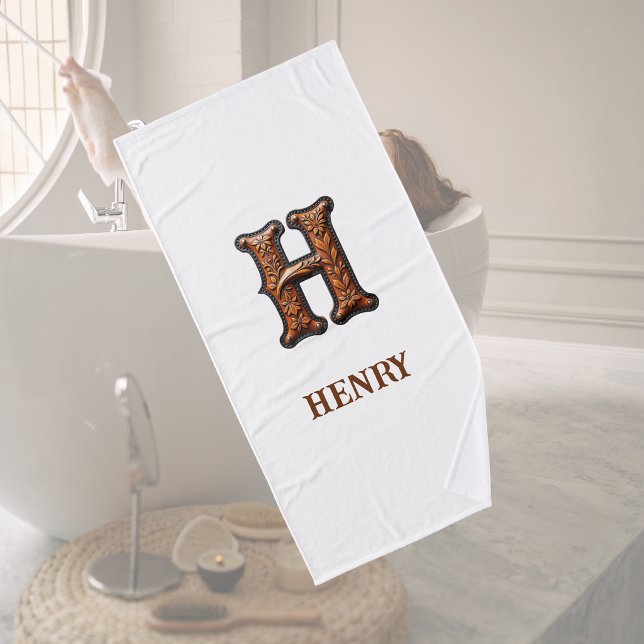 Westliches geprägtes Lederinitial-Monogramm H Badehandtuch (Von Creator hochgeladen)
