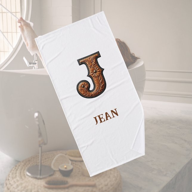 Westliches Monogramm aus Leder mit Initiale J Badehandtuch (Von Creator hochgeladen)