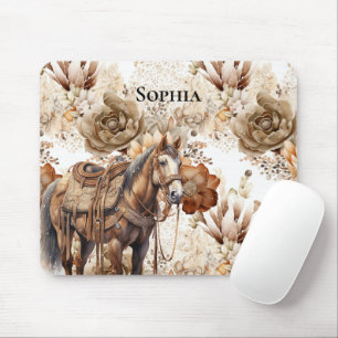 Westliches Pferd Creme Braun floral Mousepad