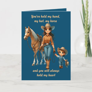 Westliches Rodeo-Pferd Cowgirl-Mutter und Kind ind Karte