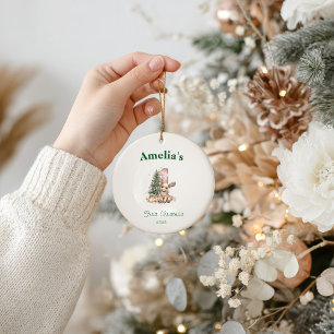 Westliches Weihnachten für Baby Mädchen Rosa Keramik Ornament