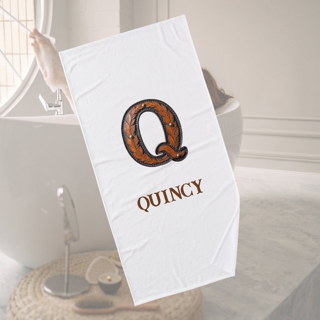 Westliches Werkzeugleder Initial Monogramm Q Badehandtuch (Von Creator hochgeladen)