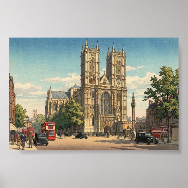 Westminster Abbey Japanese Woodblock Print Poster (Vorne)