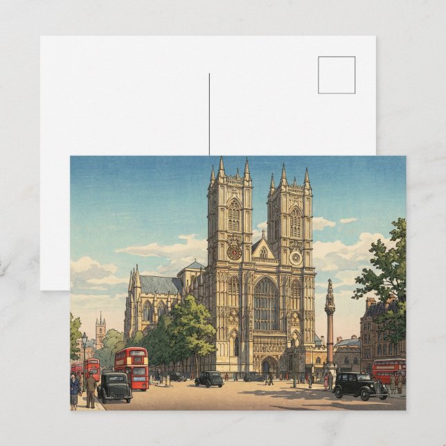 Westminster Abbey Japanese Woodblock Print Postkarte (Vorne/Hinten)