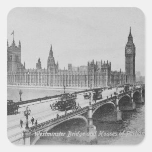 Westminster-Brücke und die Häuser von Quadratischer Aufkleber