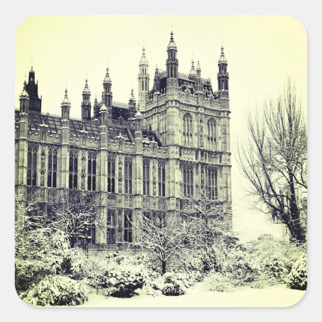 Westminster, Parlament, Winter London - Großbritan Quadratischer Aufkleber (Vorderseite)