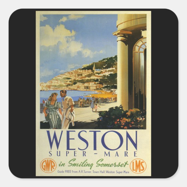 Weston Super Mare - UK - Vintage Travel Quadratischer Aufkleber (Vorderseite)