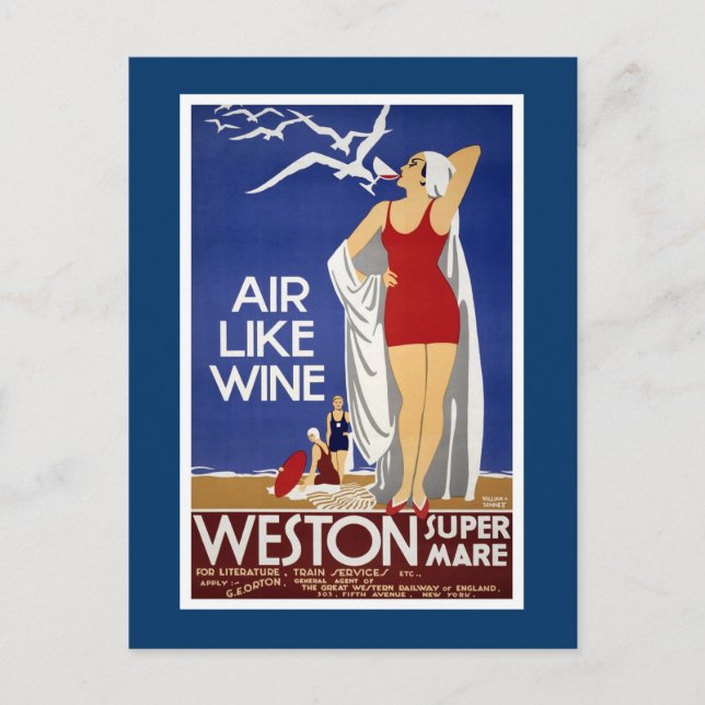 Weston-Super-Mare Vintage Travel Poster Postkarte (Vorderseite)