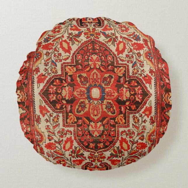 Westpersisch Sarouk Burnt Rote Orange  Rundes Kissen (Vorderseite)