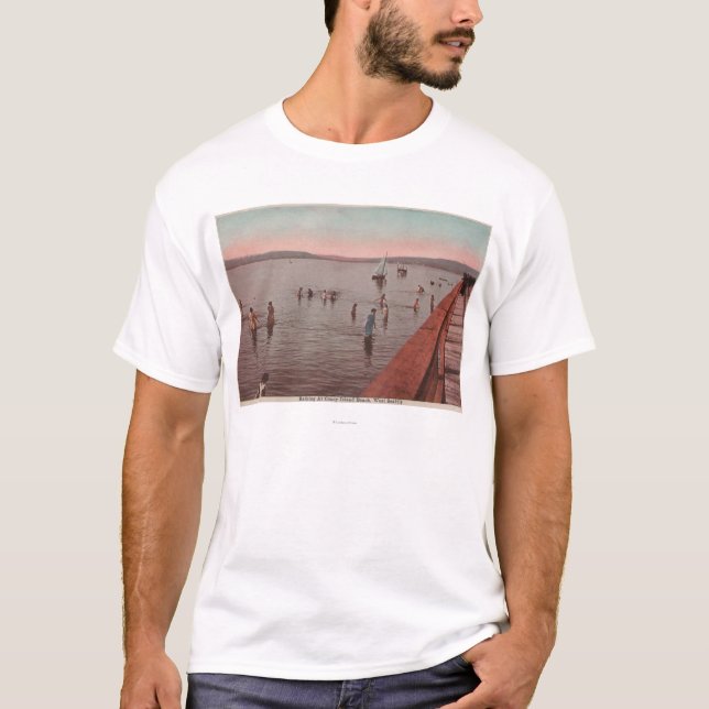 Westseattle, WA - badend an Coney Island-Strand T-Shirt (Vorderseite)