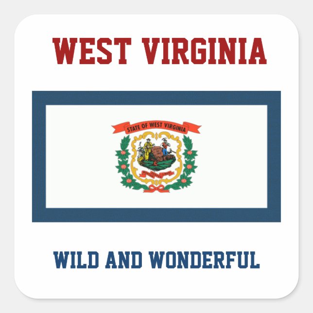 WESTVIRGINIA FLAG UND SLOGAN QUADRATISCHER AUFKLEBER (Vorderseite)