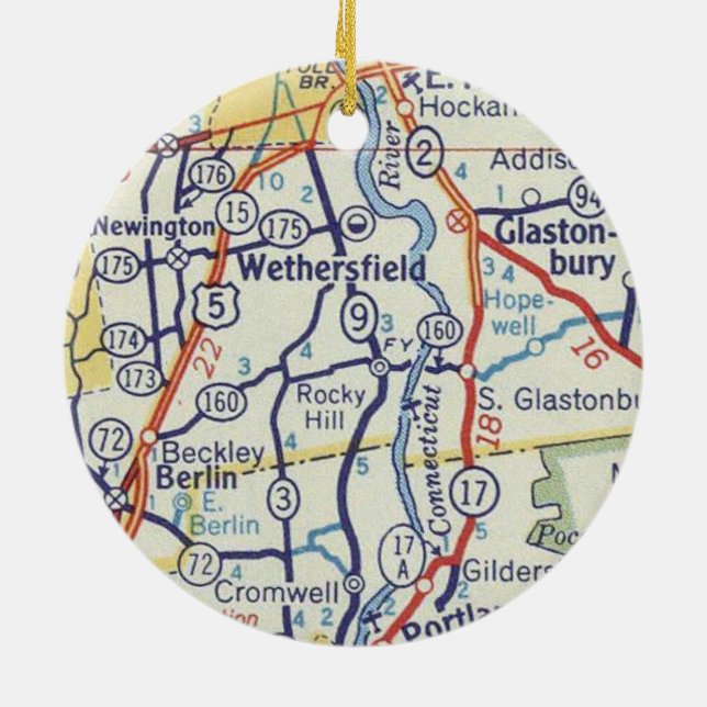 Wethersfield CT Vintage Karte Keramik Ornament (Hinten)