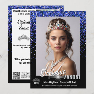 Wettbewerbs-Autogrammkarte Royal Blue Glitter QR-C Einladung