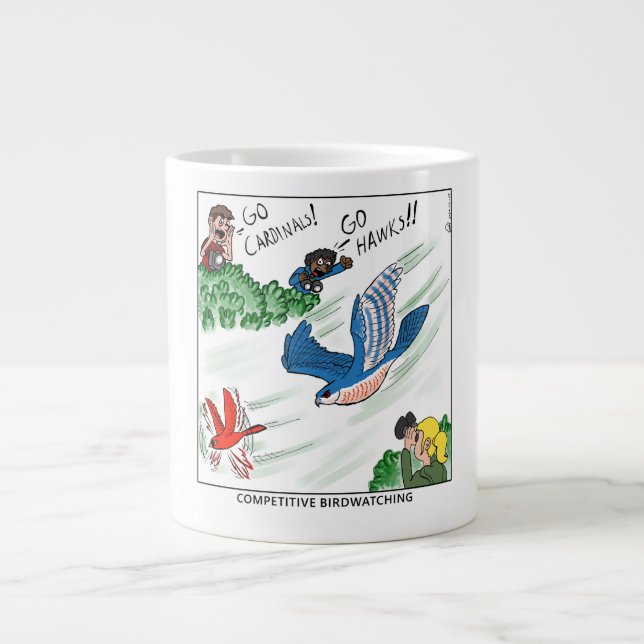 Wettbewerbsfähige Vogelbeobachtung (Comic) Jumbo-Tasse (Vorderseite)