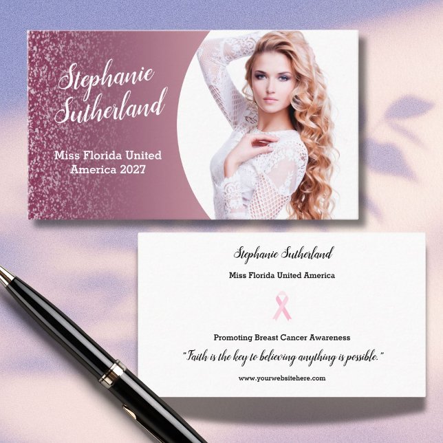 Wettbewerbstitel Visitenkarte Raspberry Sparkle (Attend pageant appearances like a pro! This photo business card features a raspberry sparkle border)