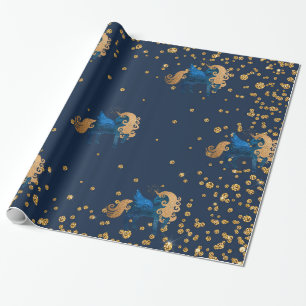 WETTBEWERBSWÄHRUNG DER Gold- und Navy-Unicorn Geschenkpapier