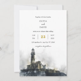 Wetterfertige Seaside Lighthouse Island Beach Wedd Einladung