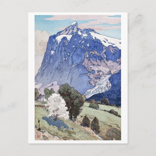 Wetterhorn, Hiroshi Yoshida, Holzschnitt Postkarte (Vorderseite)