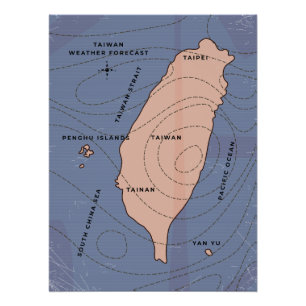 Wetterkarte im taiwanesischen Vintage-Stil Poster