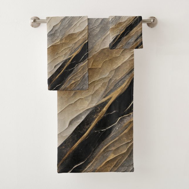 Wetterschwarz und goldener Streifen Badhandtuch Set (Insitu)