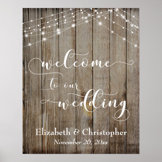 Wetterwohnung Holz & Licht Hochzeit Begrüßungszeic Poster (Vorne)
