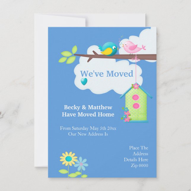 Weve bewegte Zuhause Bird House and Tree Ankündigung (Vorderseite)