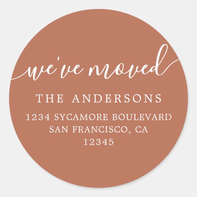 We've Moved Autumn Leaf New Address label Runder Aufkleber (Vorderseite)