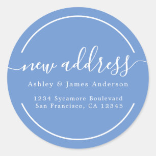 We've Moved Cornflower Blue New Address Runder Aufkleber
