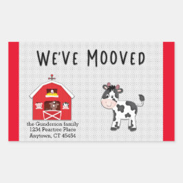 We've Moved Cow in Barnyard Relocation Notice Rechteckiger Aufkleber