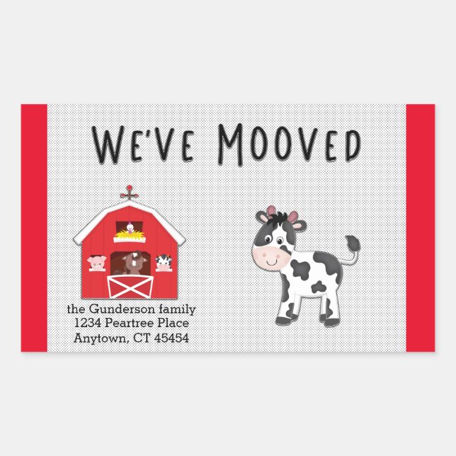 We've Moved Cow in Barnyard Relocation Notice Rechteckiger Aufkleber (Vorderseite)