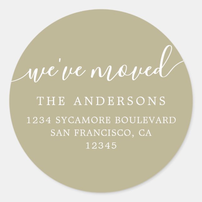 We've Moved Olive Green New Address label Runder Aufkleber (Vorderseite)