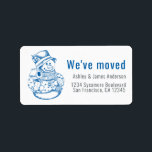 We've Moved Vintage Christmas Snowman New Address Adressaufkleber<br><div class="desc">We've moved return address label with a vintage Christmas snowman image, simply add your family name and address in blue and off-black stylish modern typography. Festive holiday moving announcement for your change of address. Exclusively designed for you by Happy Dolphin Studio. If you have any questions, please contact us through...</div>