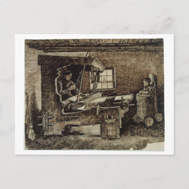 Wever mit Baby im Hochstuhl Van Gogh Fine Art Postkarte (Vorderseite)