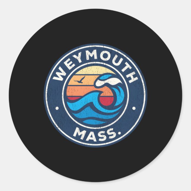 Weymouth Massachusetts Ma Nautical Waves Runder Aufkleber (Vorderseite)